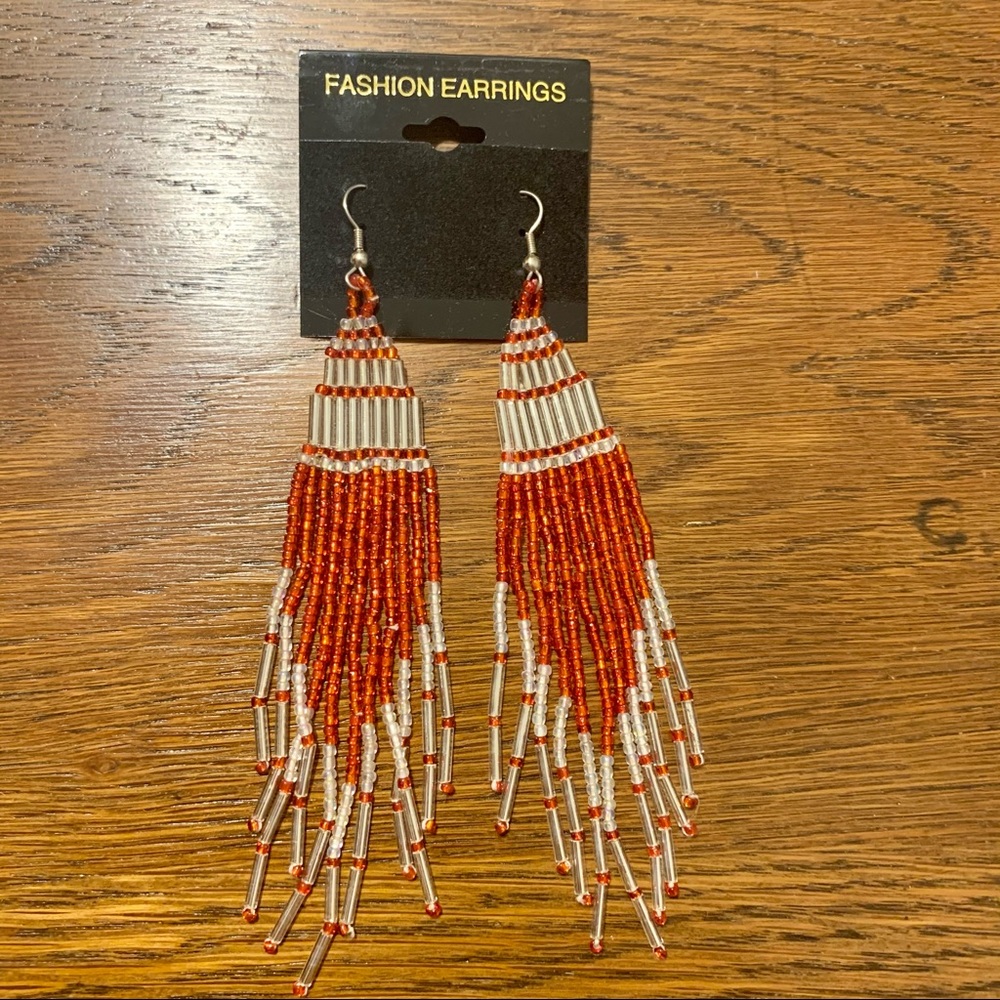 Red Beaded Fringe Earrings